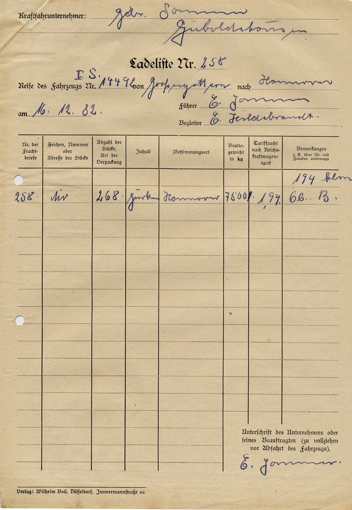 003 Ladeliste Nr. 258 Grossengottern - Hannover, 16.12.1932, Sammlung Sommer Gieboldehausen.jpg